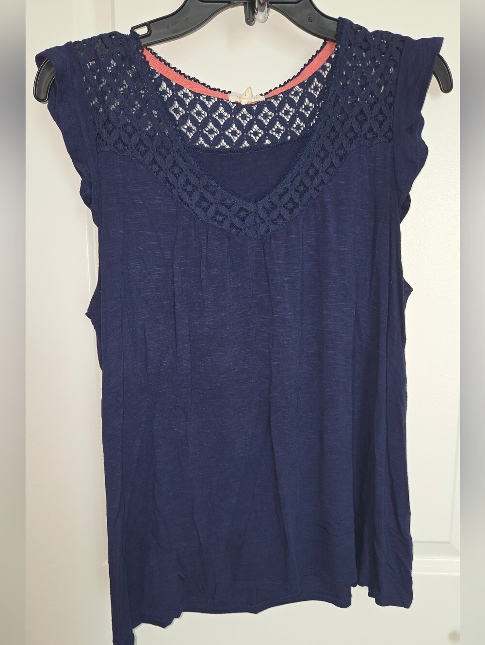 Mason & Belle Navy Blue Crochet Lace Yoke Flutter Sleeve Top - Size M​